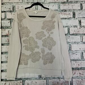 Aéropostale x Bethany Mota Rose Patterned Sweater Womens Size M Grey White